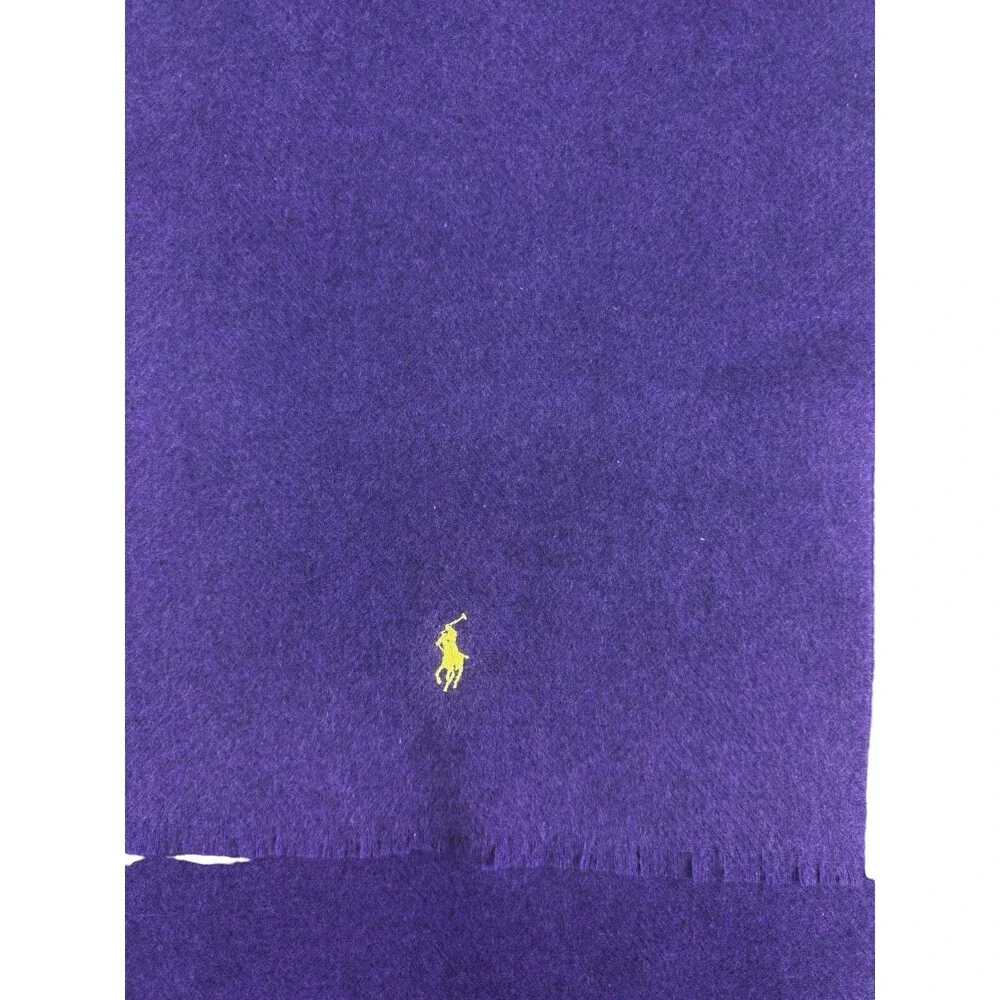 Polo Ralph Lauren Purple Wool Scarf Made in Italy Embroidered Pony Fringe